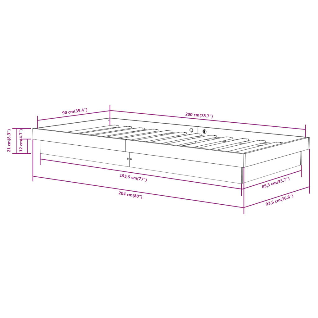 Sengeramme hvit heltre 90x200 cm