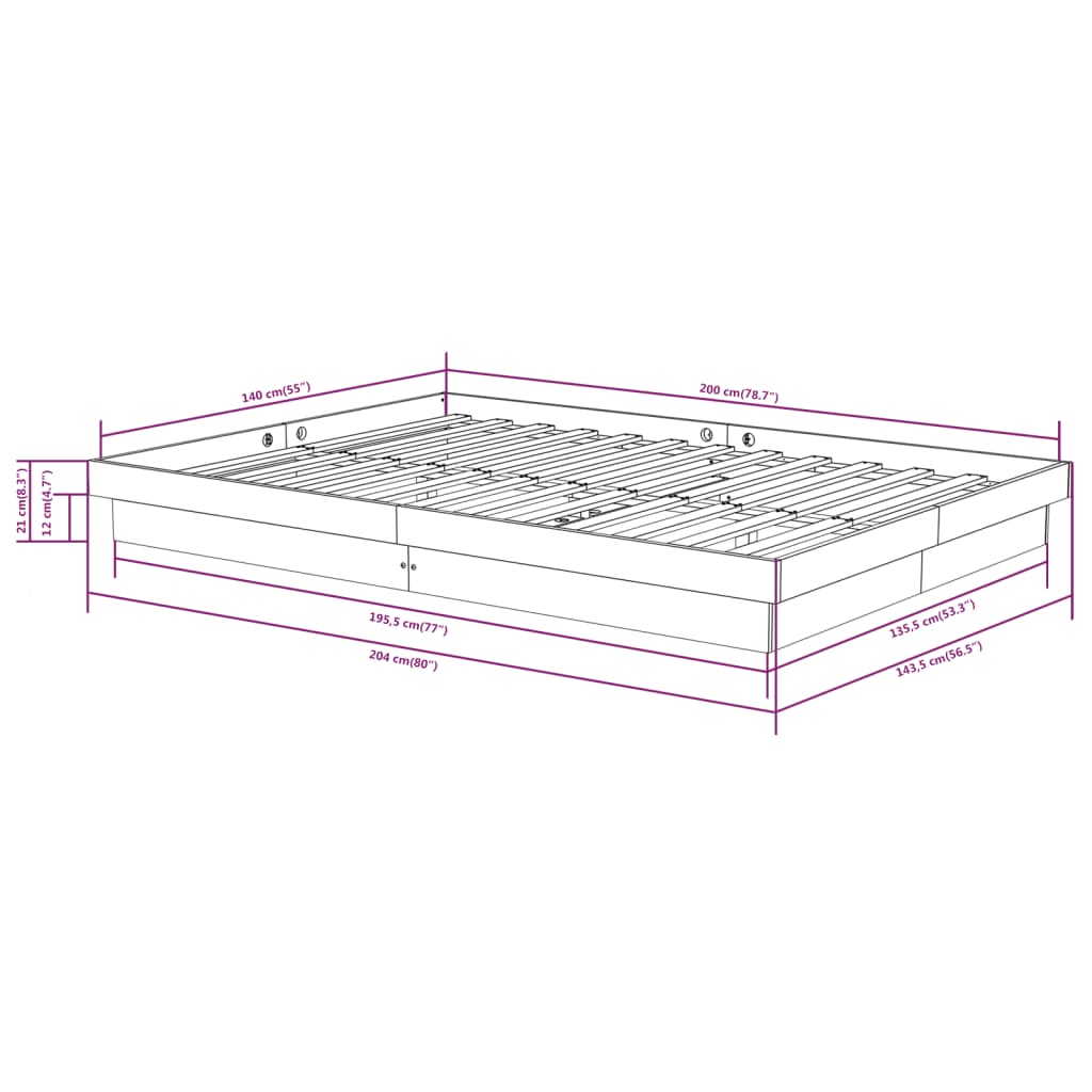 Sengeramme hvit heltre 140x200 cm