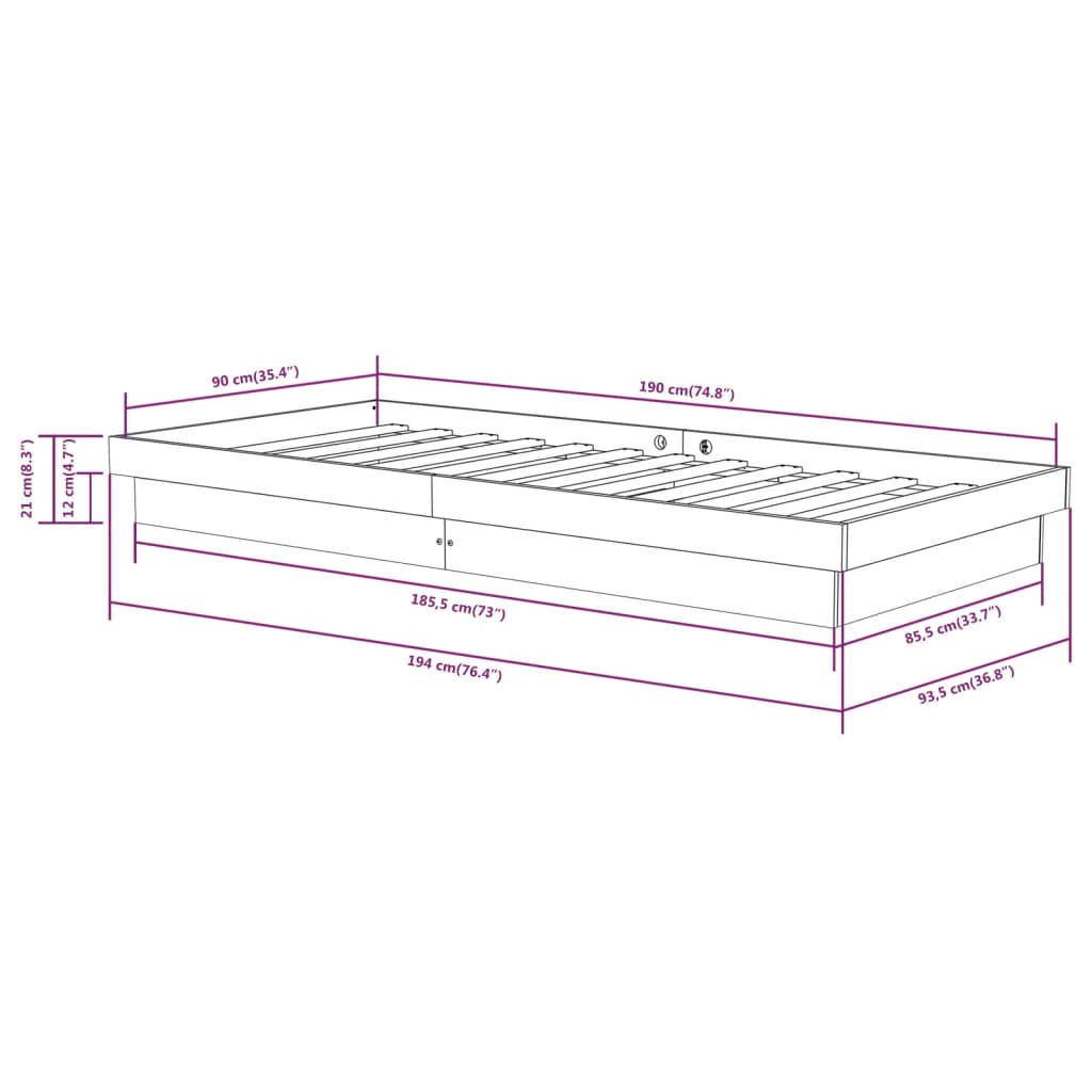 Sengeramme hvit heltre 90x190 cm Single