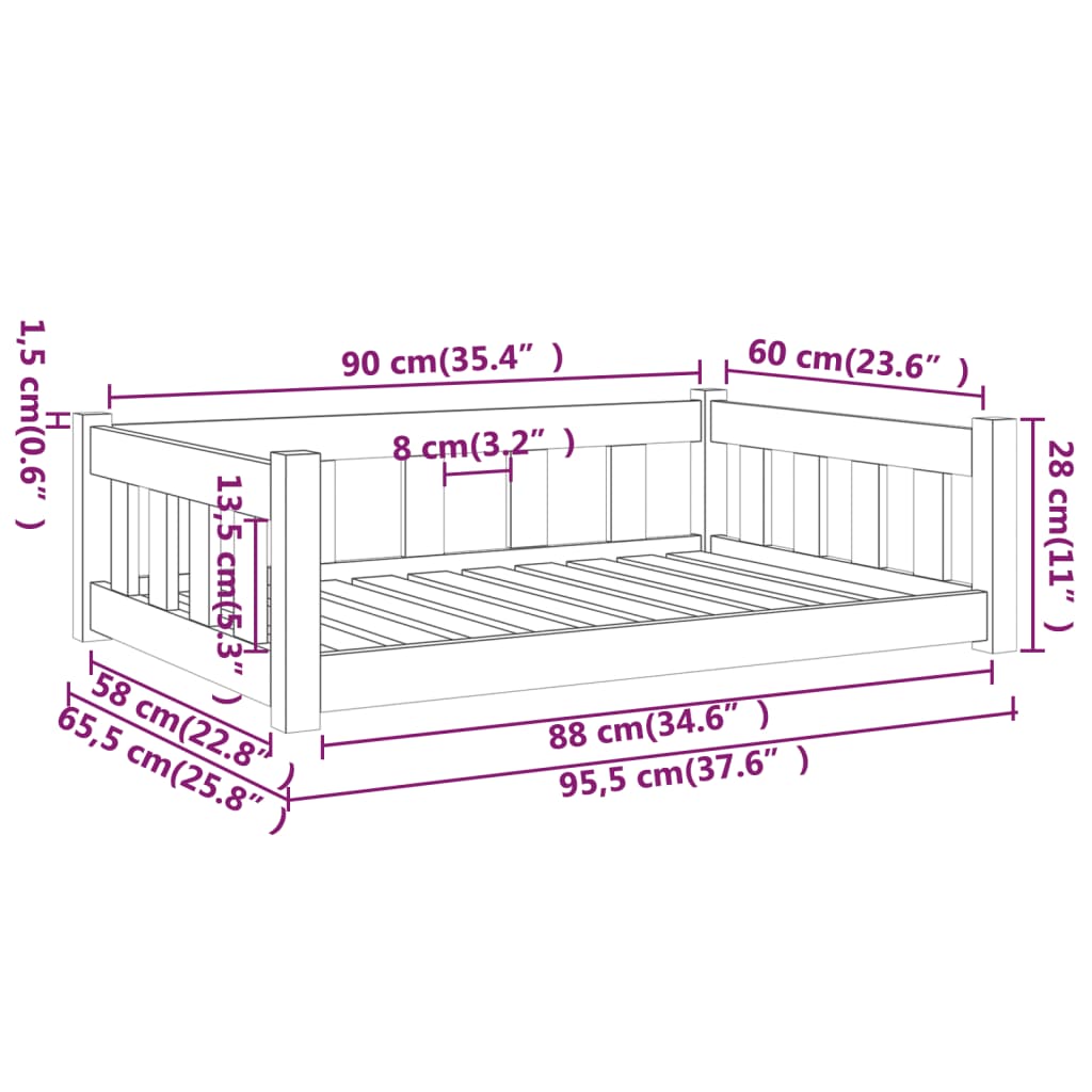 Hundeseng svart 95,5x65,5x28 cm heltre furu