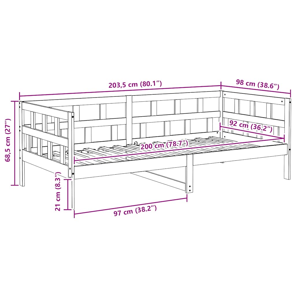 Dagseng hvit heltre furu 90x200 cm