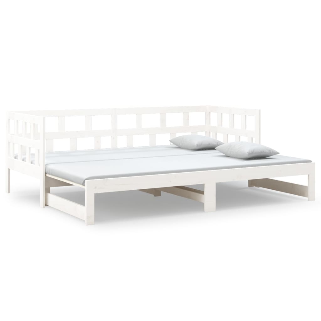 Uttrekkbar dagseng hvit heltre furu 2x(80x200) cm vidaXL