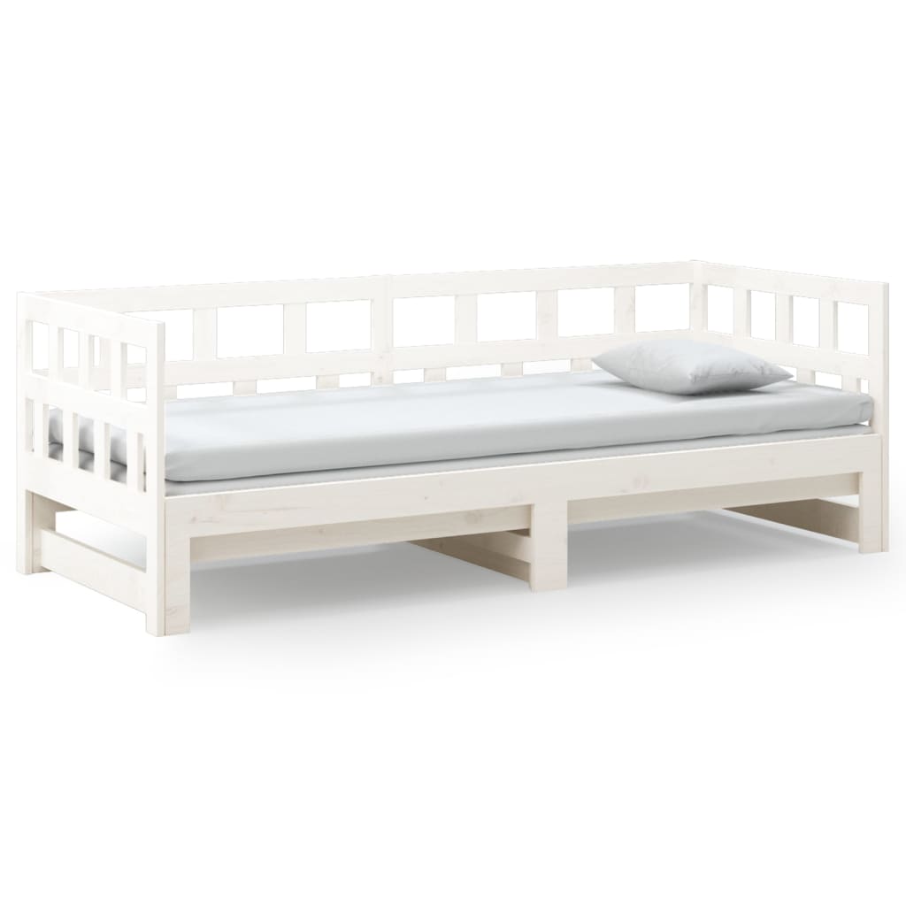 Uttrekkbar dagseng hvit heltre furu 2x(80x200) cm vidaXL