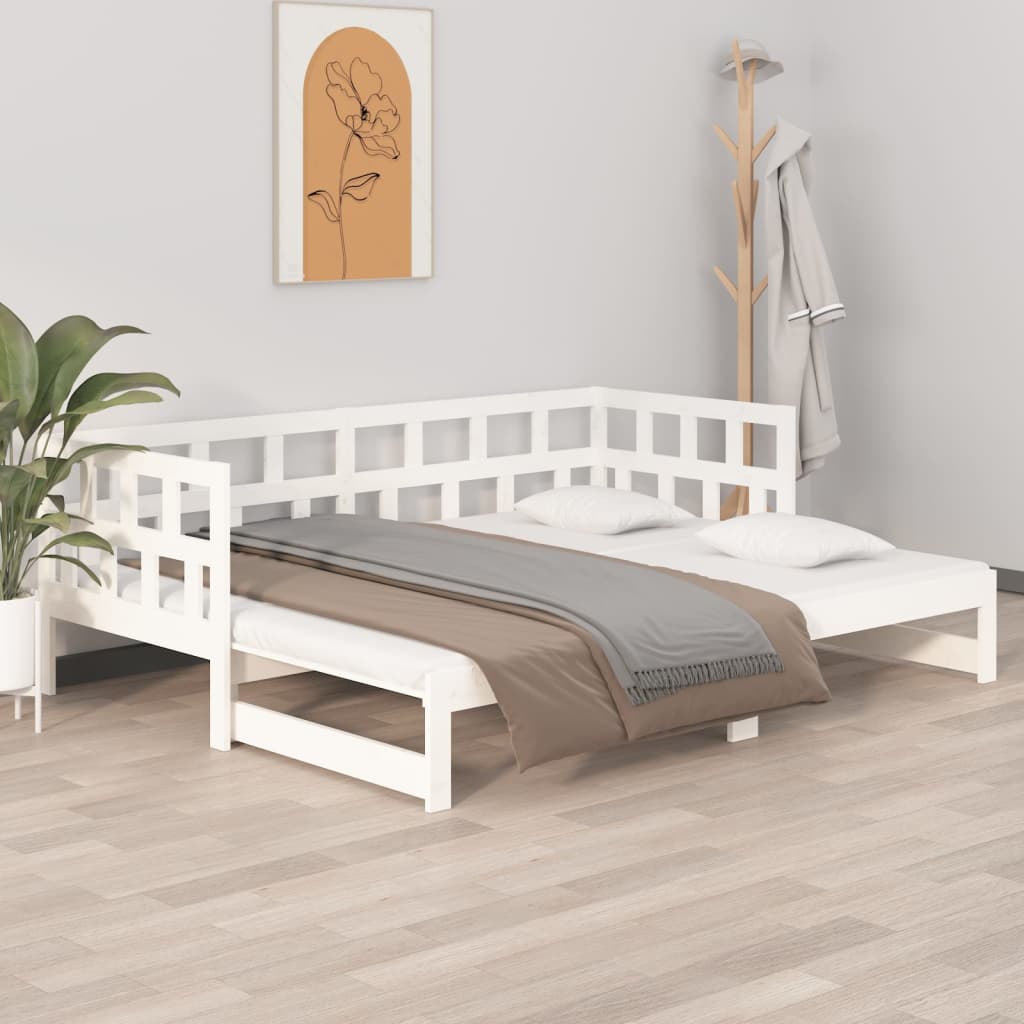 Uttrekkbar dagseng hvit heltre furu 2x(80x200) cm vidaXL