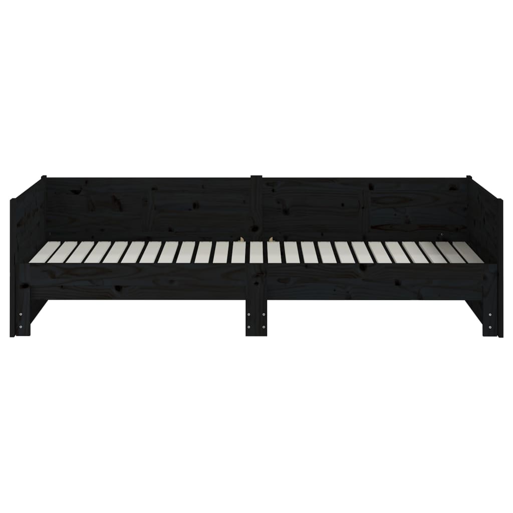 Uttrekkbar dagseng svart heltre furu 2x(90x190) cm