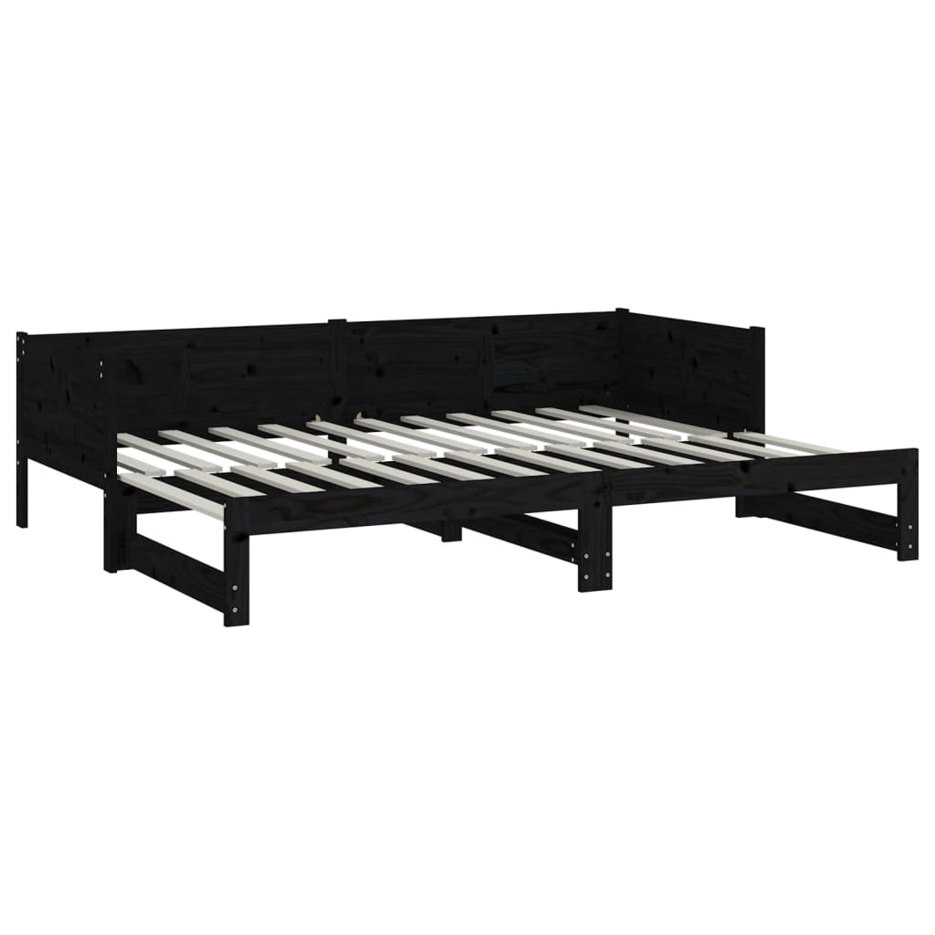 Uttrekkbar dagseng svart heltre furu 2x(90x190) cm