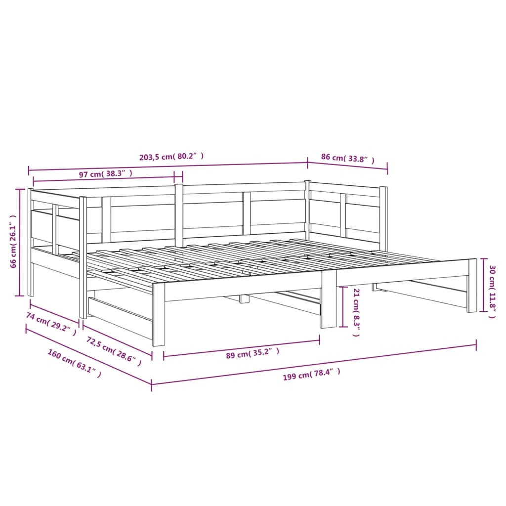 Uttrekkbar dagseng hvit heltre furu 2x(80x200) cm