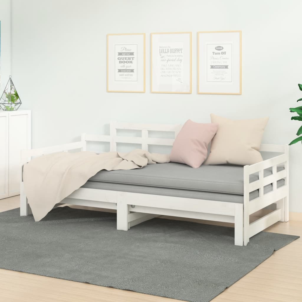 Uttrekkbar dagseng hvit heltre furu 2x(90x200) cm