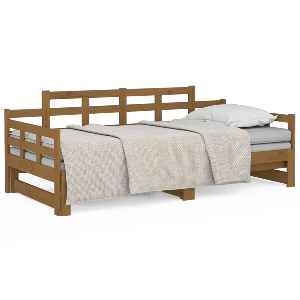 Uttrekkbar dagseng honningbrun heltre furu 2x(90x190) cm vidaXL