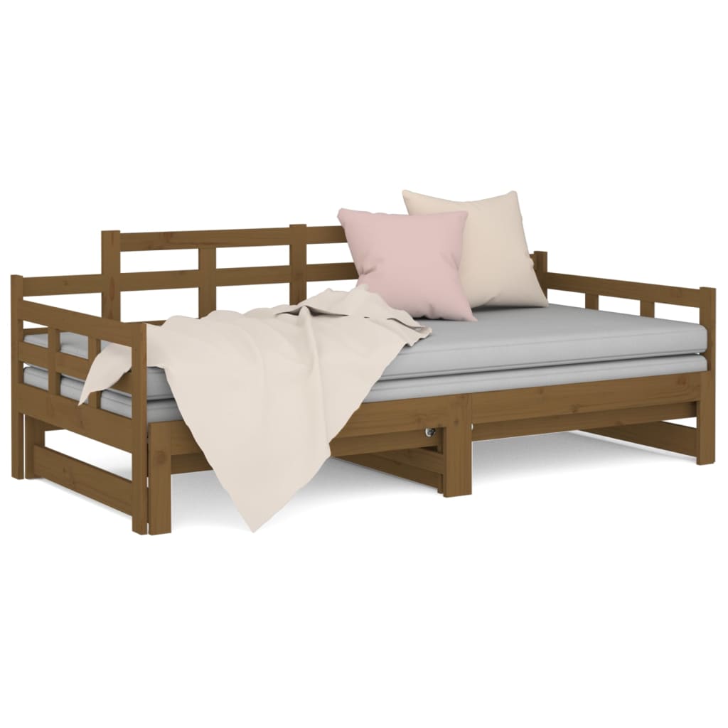 Uttrekkbar dagseng honningbrun heltre furu 2x(90x190) cm vidaXL