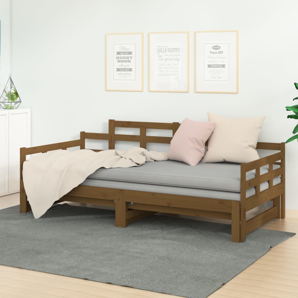Uttrekkbar dagseng honningbrun heltre furu 2x(90x190) cm vidaXL