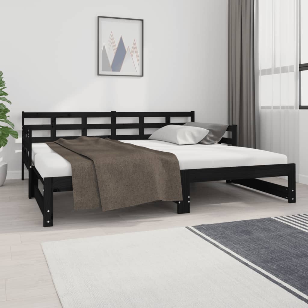 Uttrekkbar dagseng svart heltre furu 2x(90x190) cm
