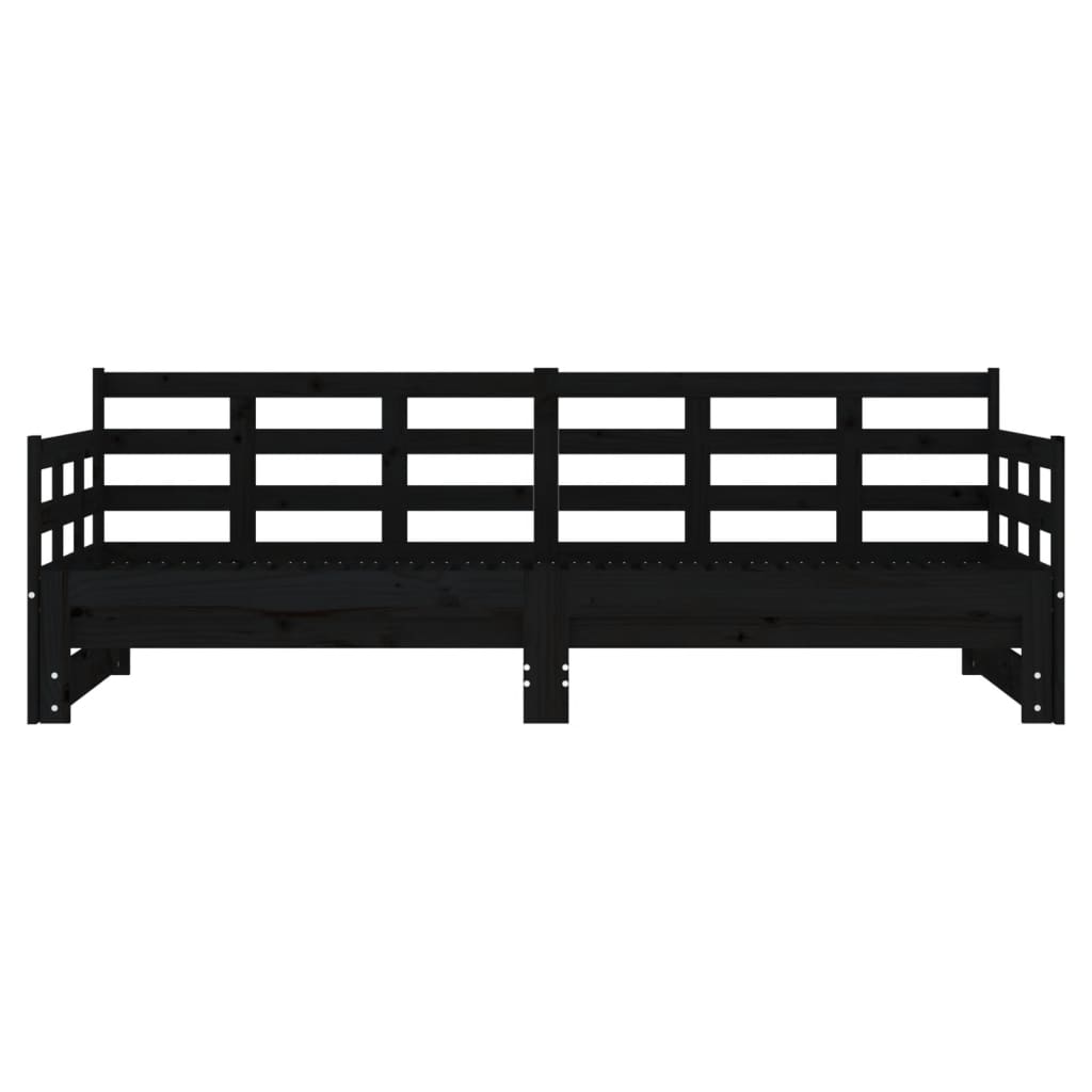 Uttrekkbar dagseng svart heltre furu 2x(90x190) cm