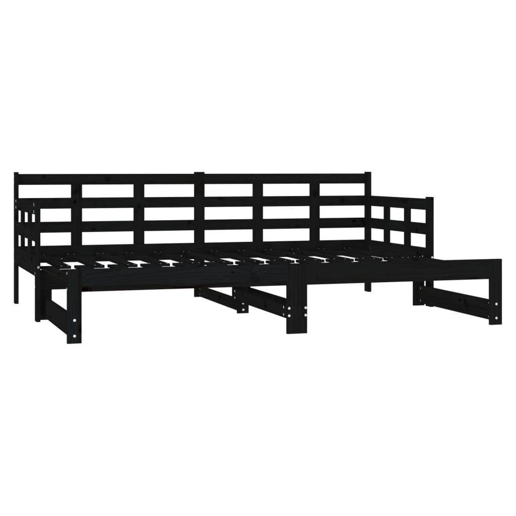 Uttrekkbar dagseng svart heltre furu 2x(90x190) cm