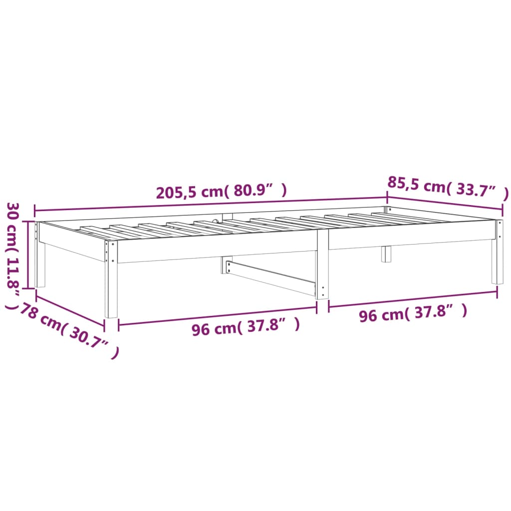 Dagseng uten madrass hvit 80x200 cm heltre furu