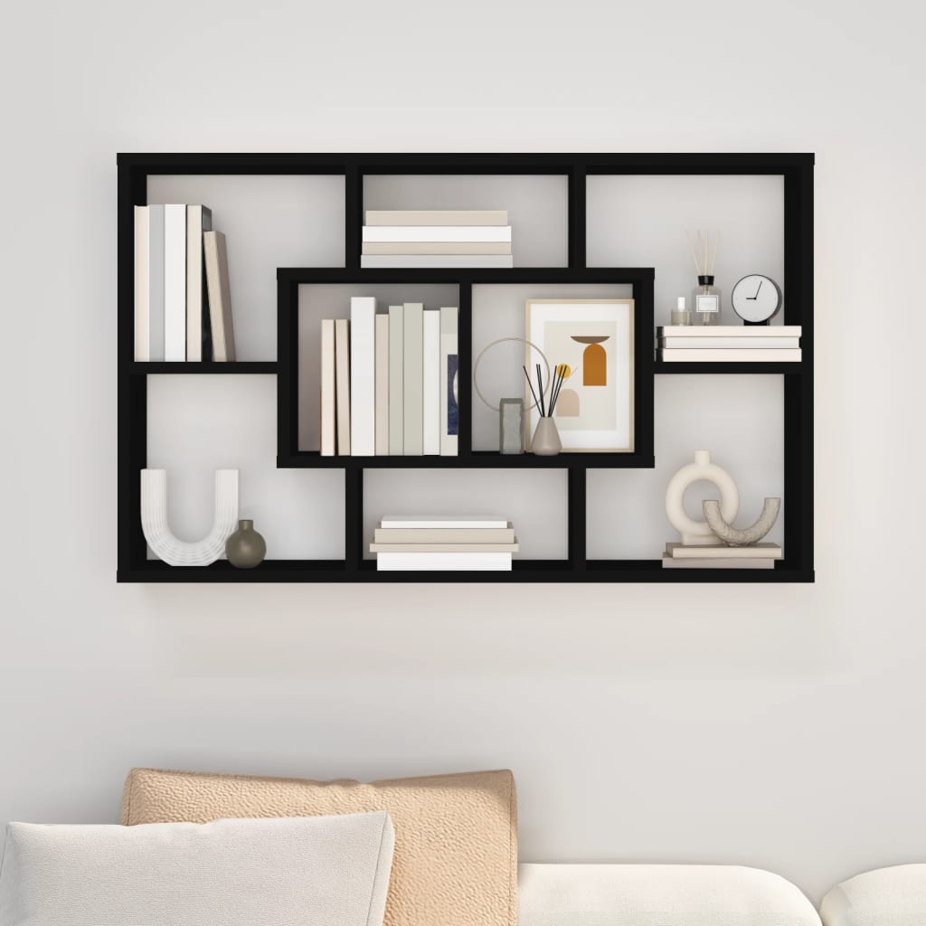 Vegghylle svart 85x16x52,5 cm konstruert tre