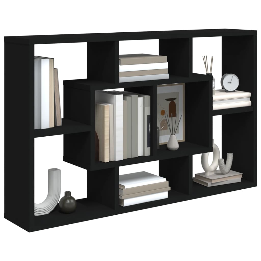 Vegghylle svart 85x16x52,5 cm konstruert tre