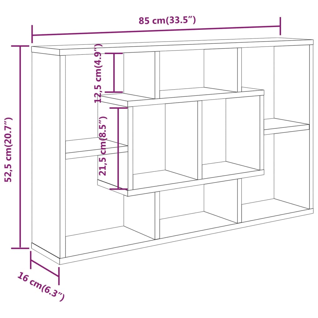 Vegghylle betonggrå 85x16x52,5 cm konstruert tre