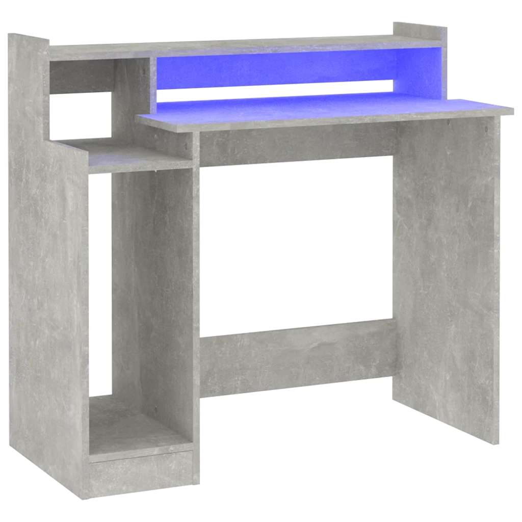 Skrivebord med LED-lys betonggrå 97x45x90 cm konstruert tre