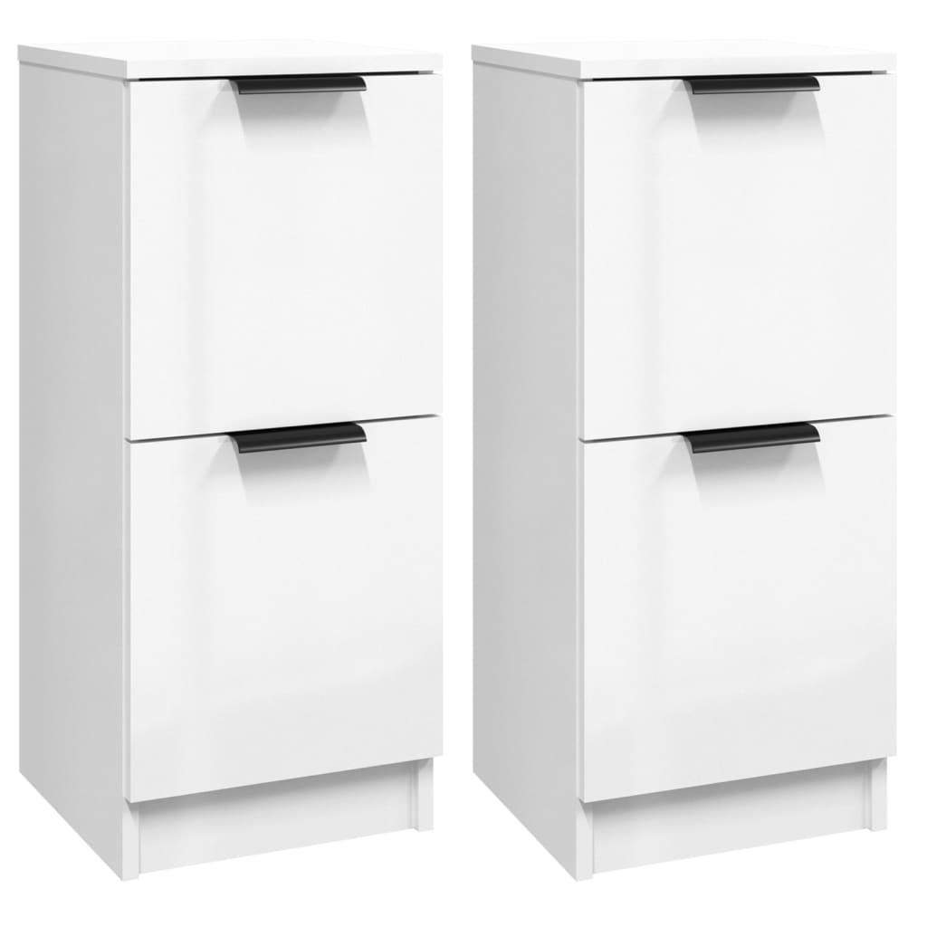 Skjenker 2 stk høyglans hvit 30x30x70 cm konstruert tre