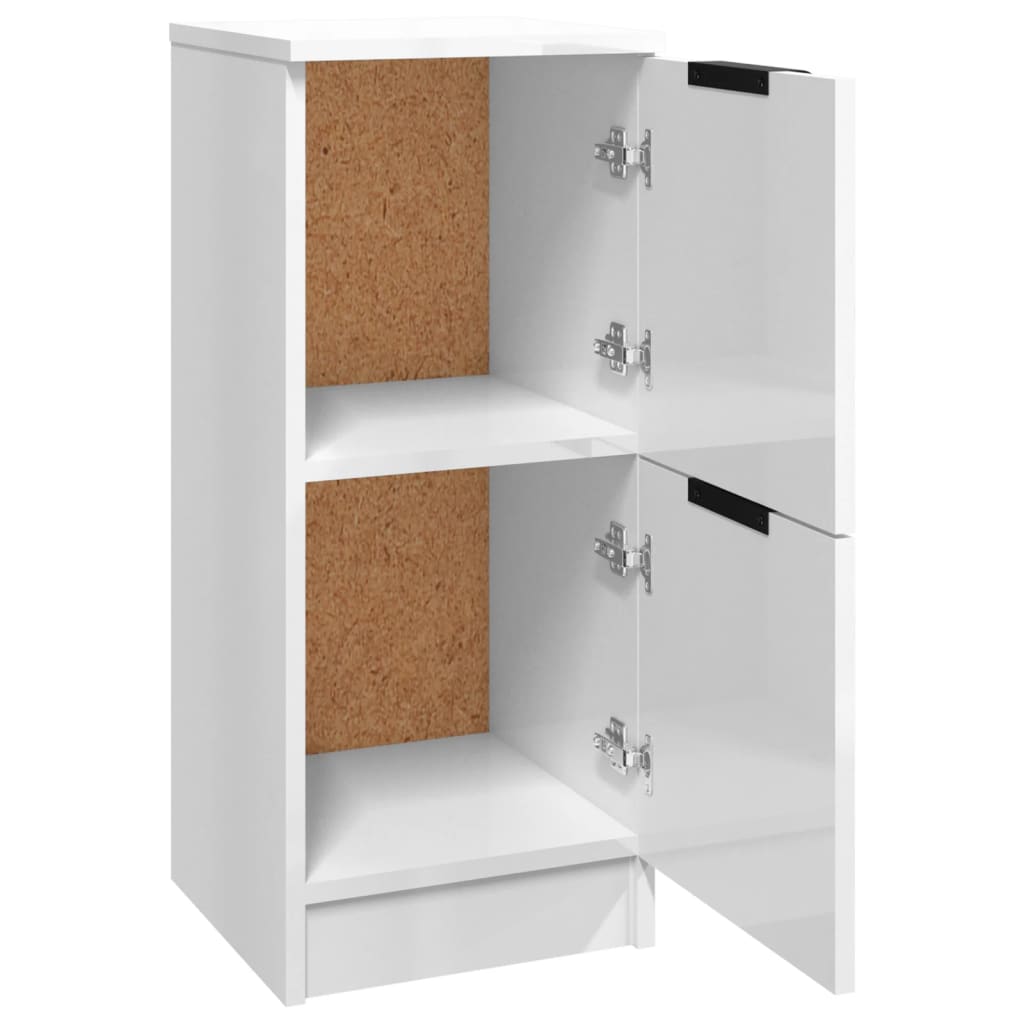 Skjenker 2 stk høyglans hvit 30x30x70 cm konstruert tre