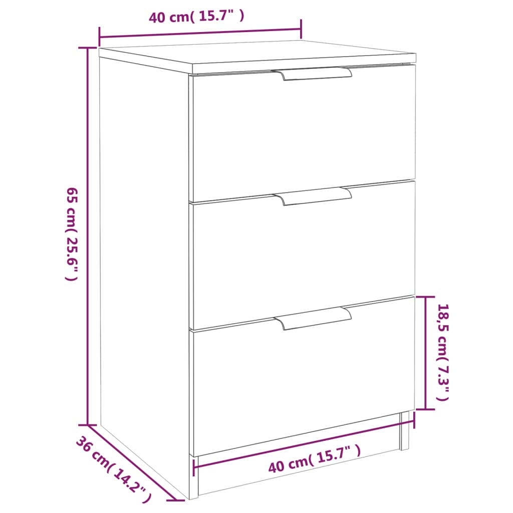 Nattbord 2 stk svart 40x36x65 cm