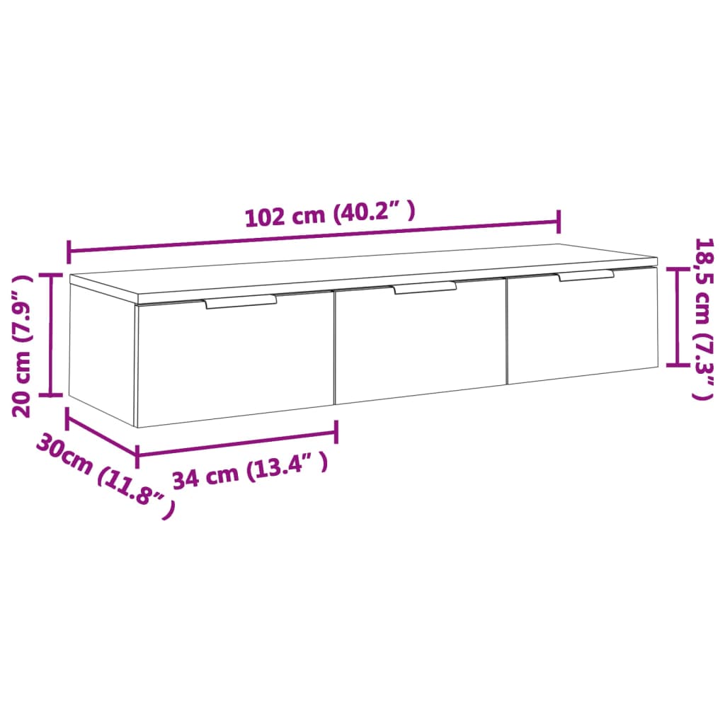 Veggskap sonoma eik 102x30x20 cm konstruert tre