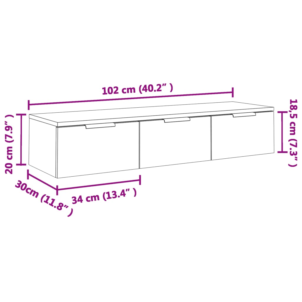 Veggskap betonggrå 102x30x20 cm konstruert tre