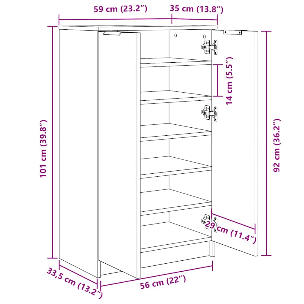 Skoskap svart 59x35x100 cm konstruert tre