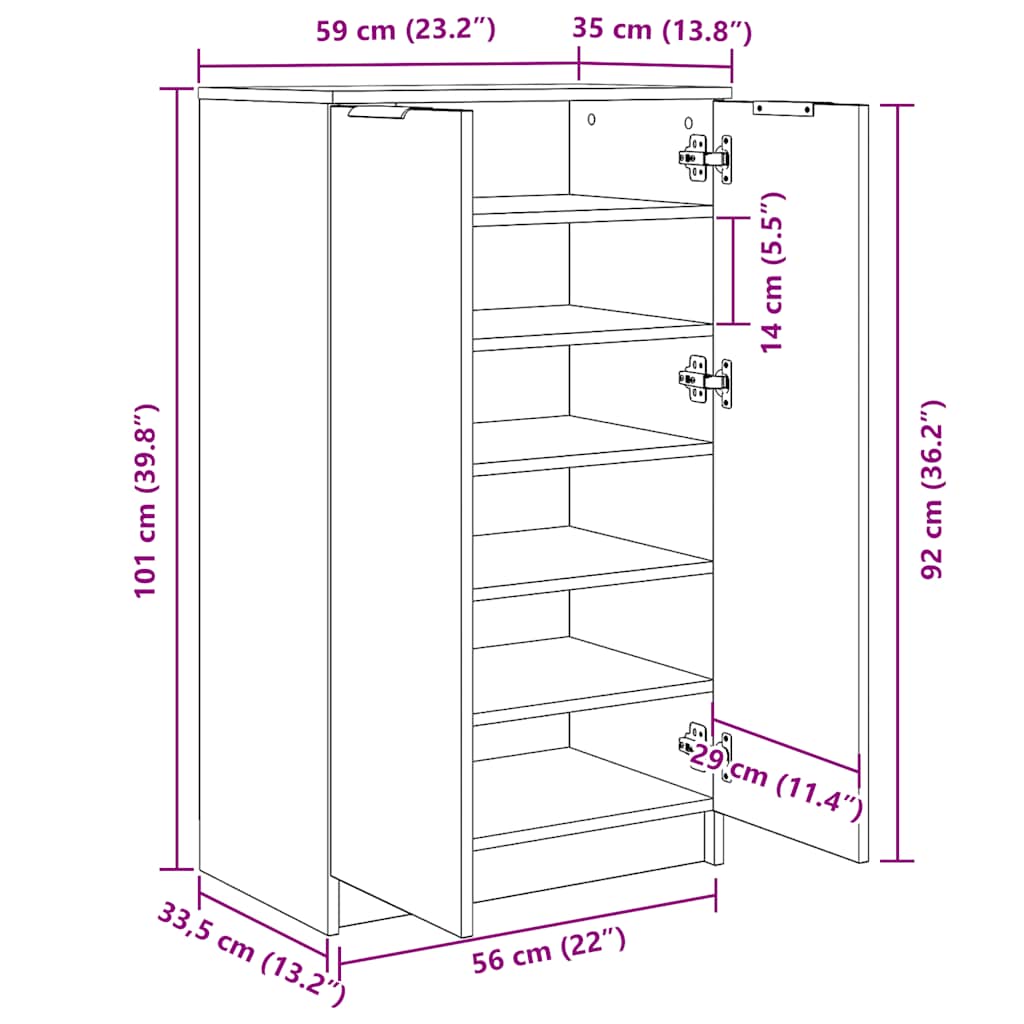 Skoskap høyglans hvit 59x35x100,5 cm konstruert tre