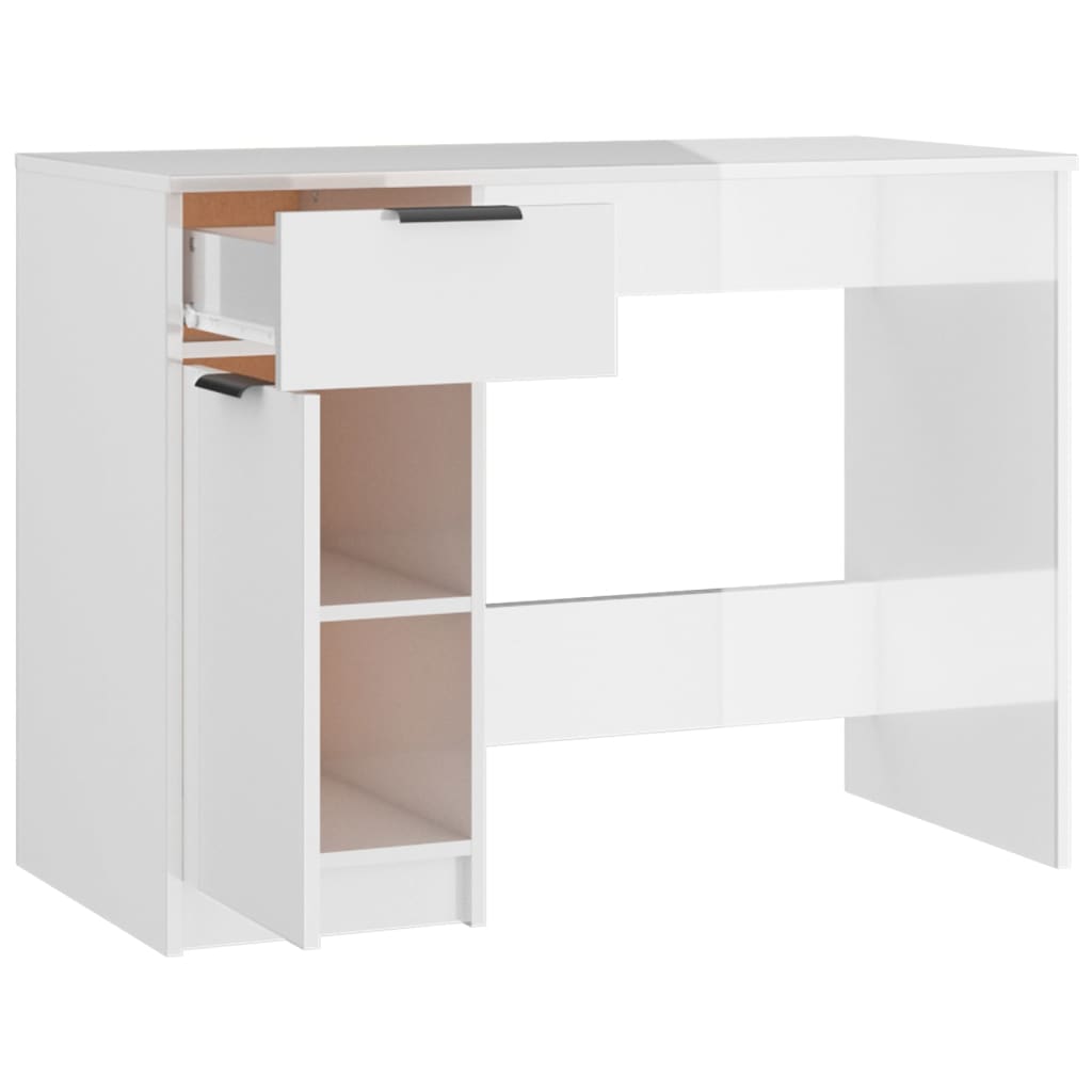 Skrivebord høyglans hvit 100x50x75 cm konstruert tre