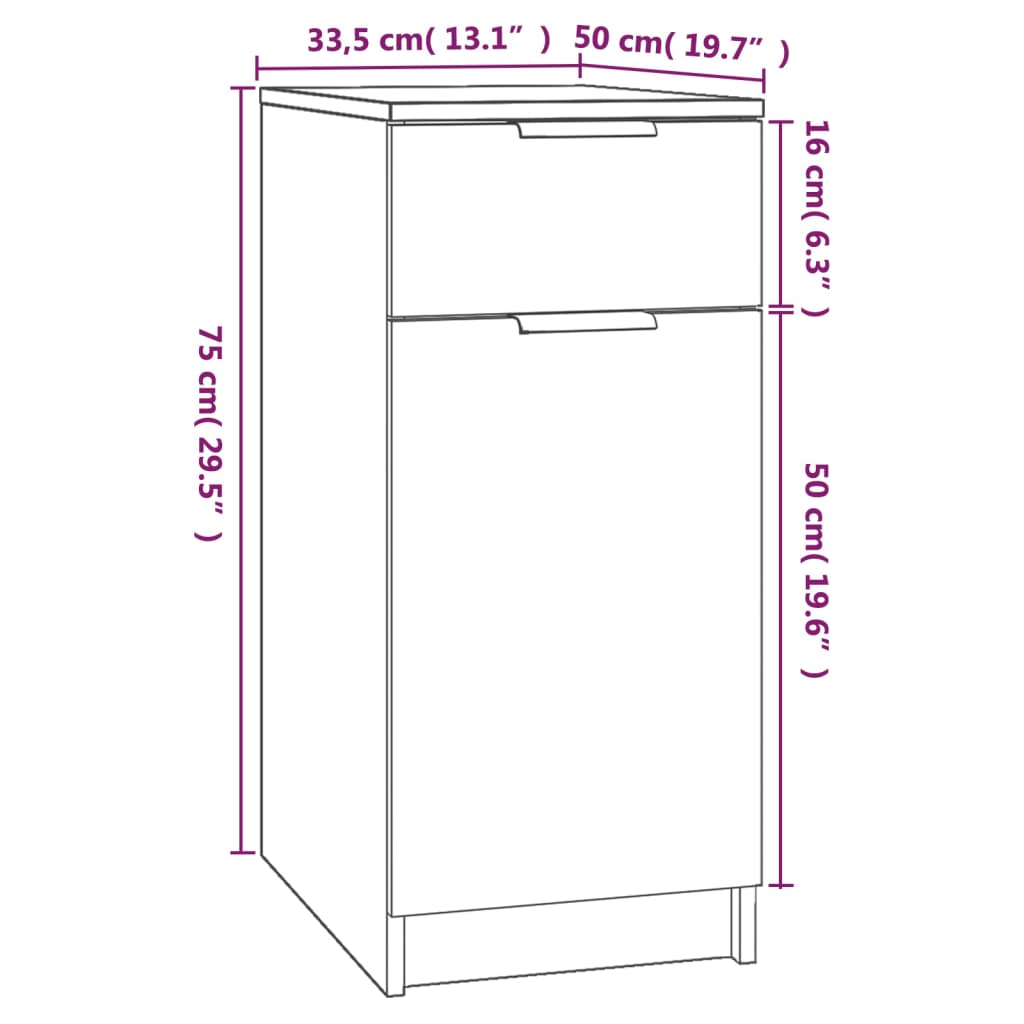 Skrivebordskap sonoma eik 33,5x50x75 cm konstruert tre
