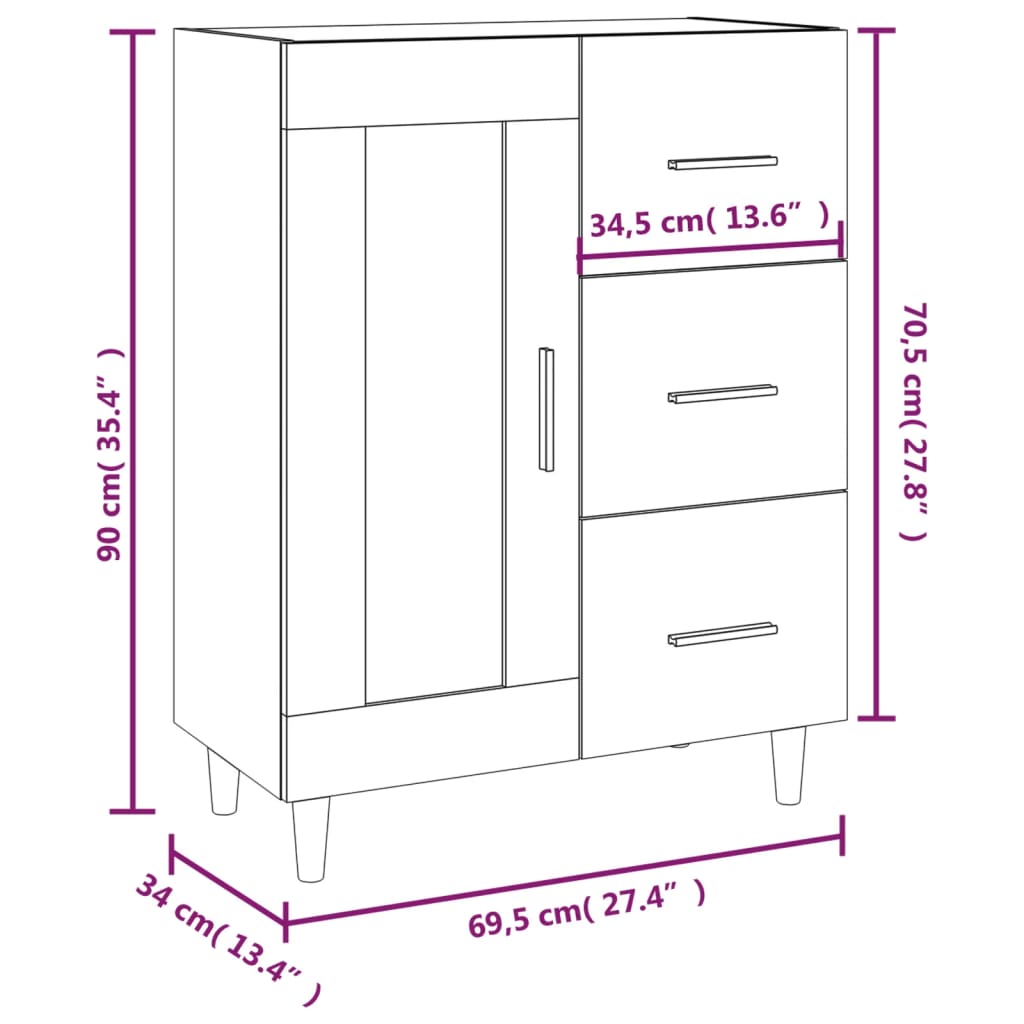 Skjenk sonoma eik 69,5x34x90 cm konstruert tre