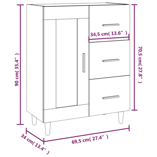 Skjenk sonoma eik 69,5x34x90 cm konstruert tre