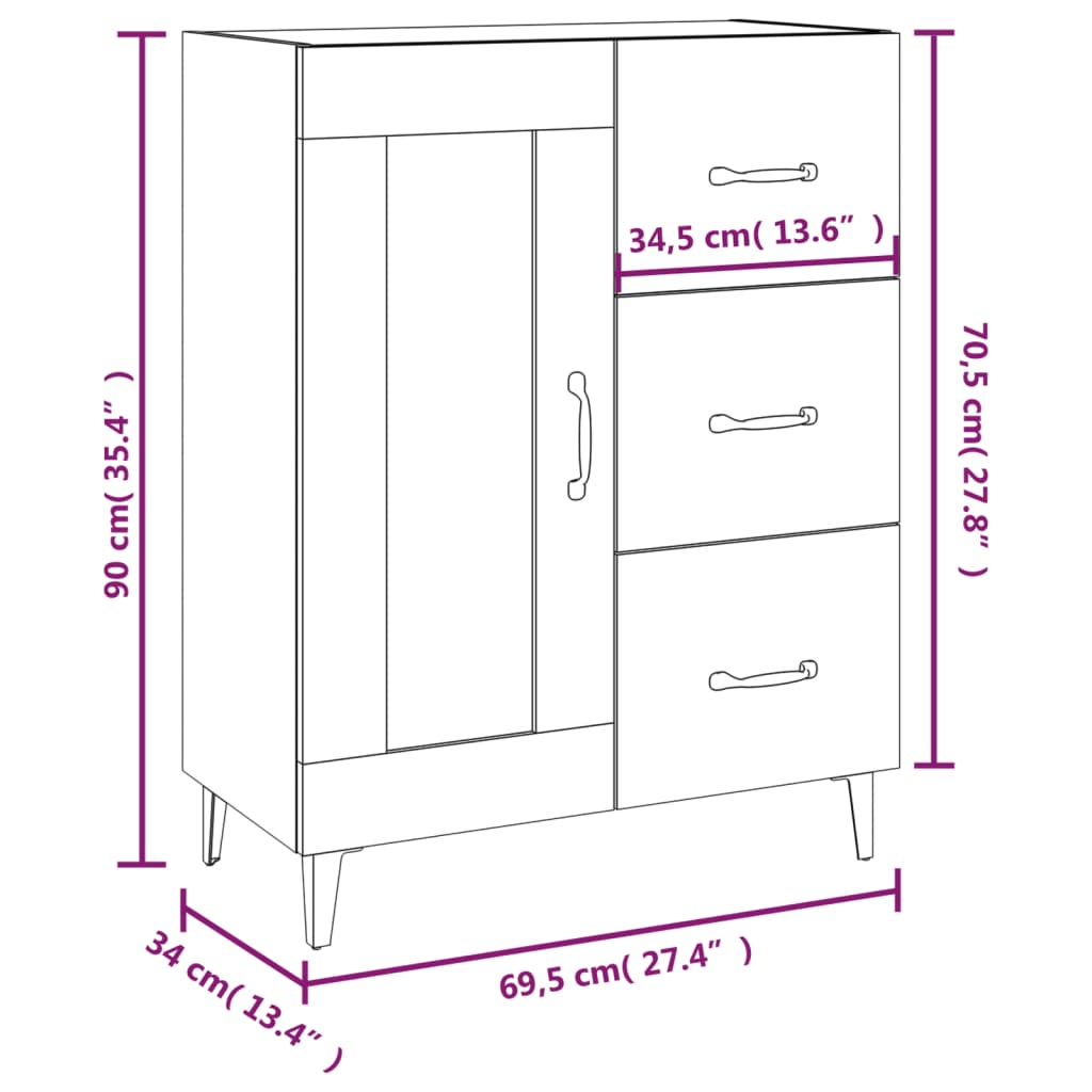 Skjenk betonggrå 69,5x34x90 cm konstruert tre