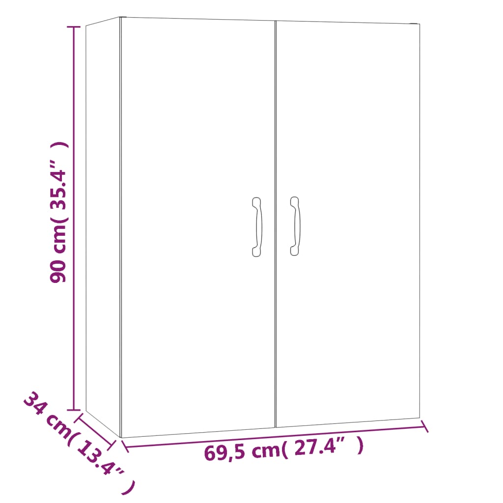 Veggskap hvit 69,5x34x90 cm konstruert tre