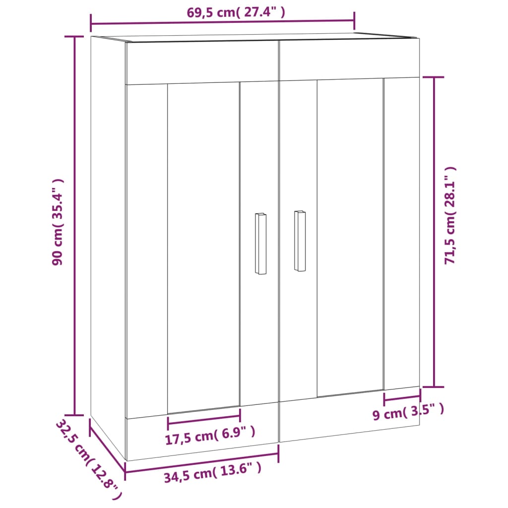 Veggskap sonoma eik 69,5x32,5x90 cm konstruert tre