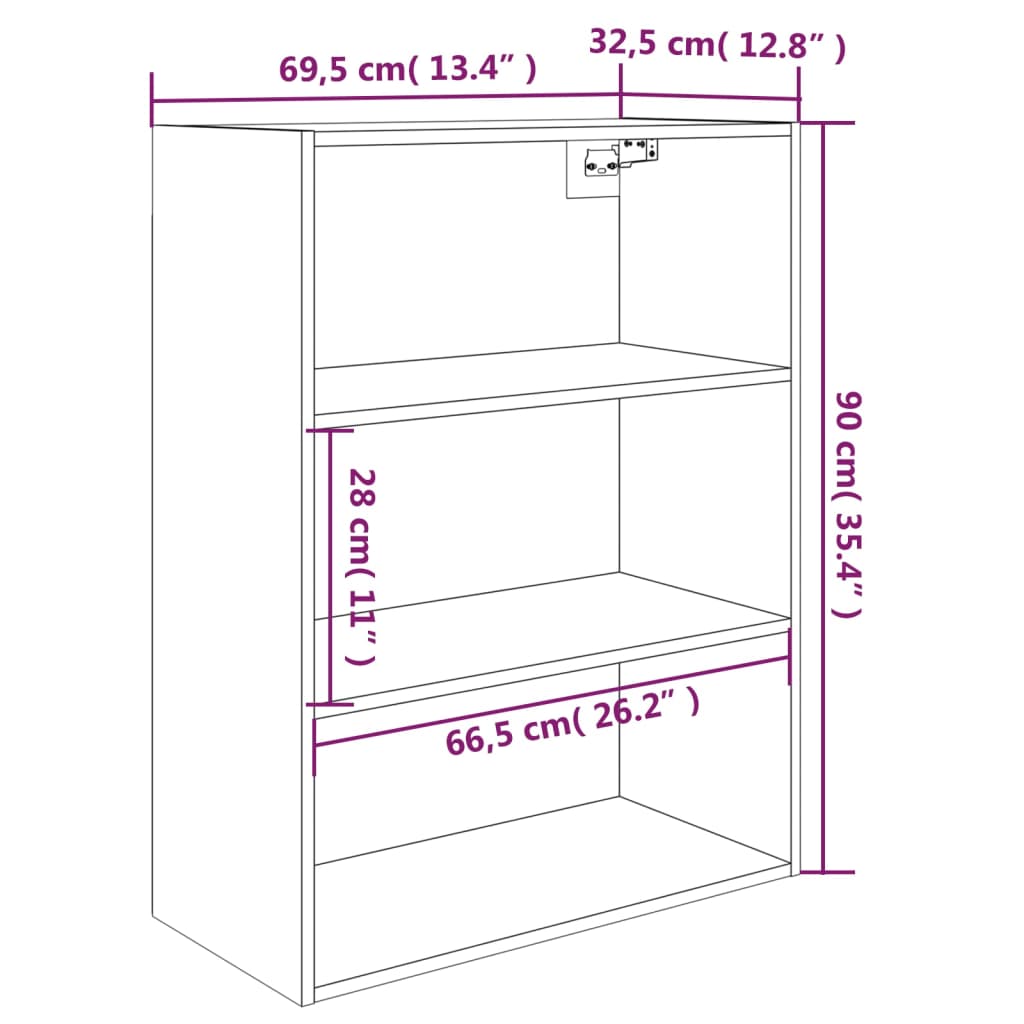 Hengende veggskap svart 69,5x32,5x90 cm