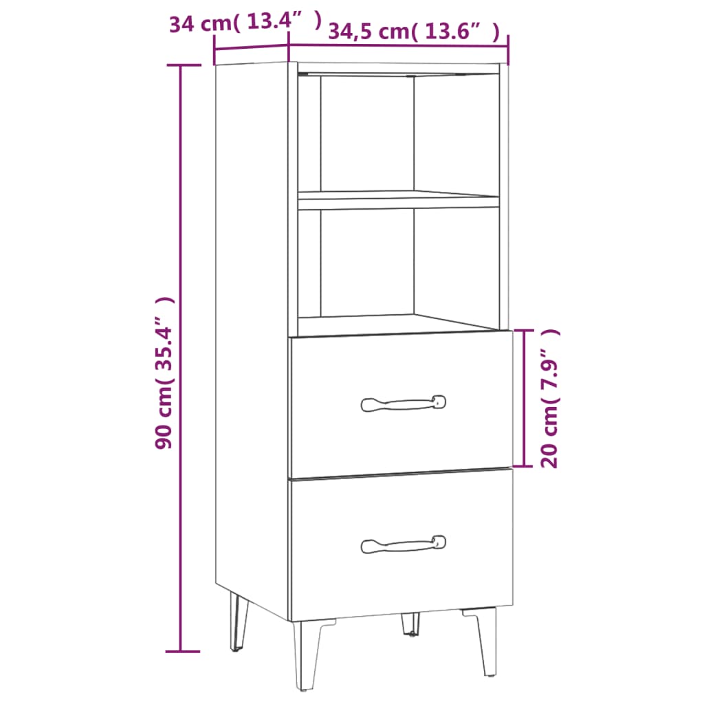 Skjenk hvit 34,5x34x90 cm konstruert tre