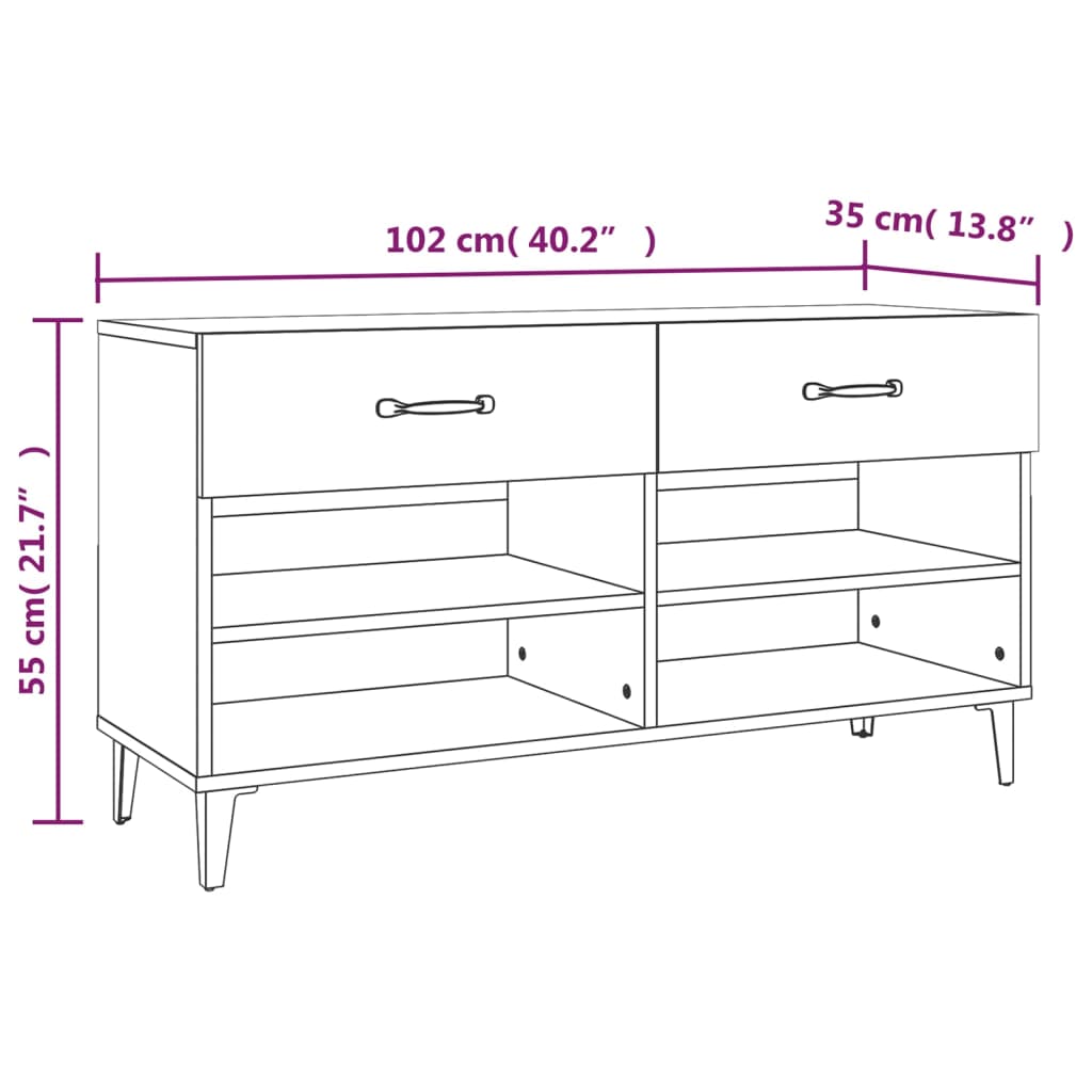 Skoskap hvit 102x35x55 cm konstruert tre