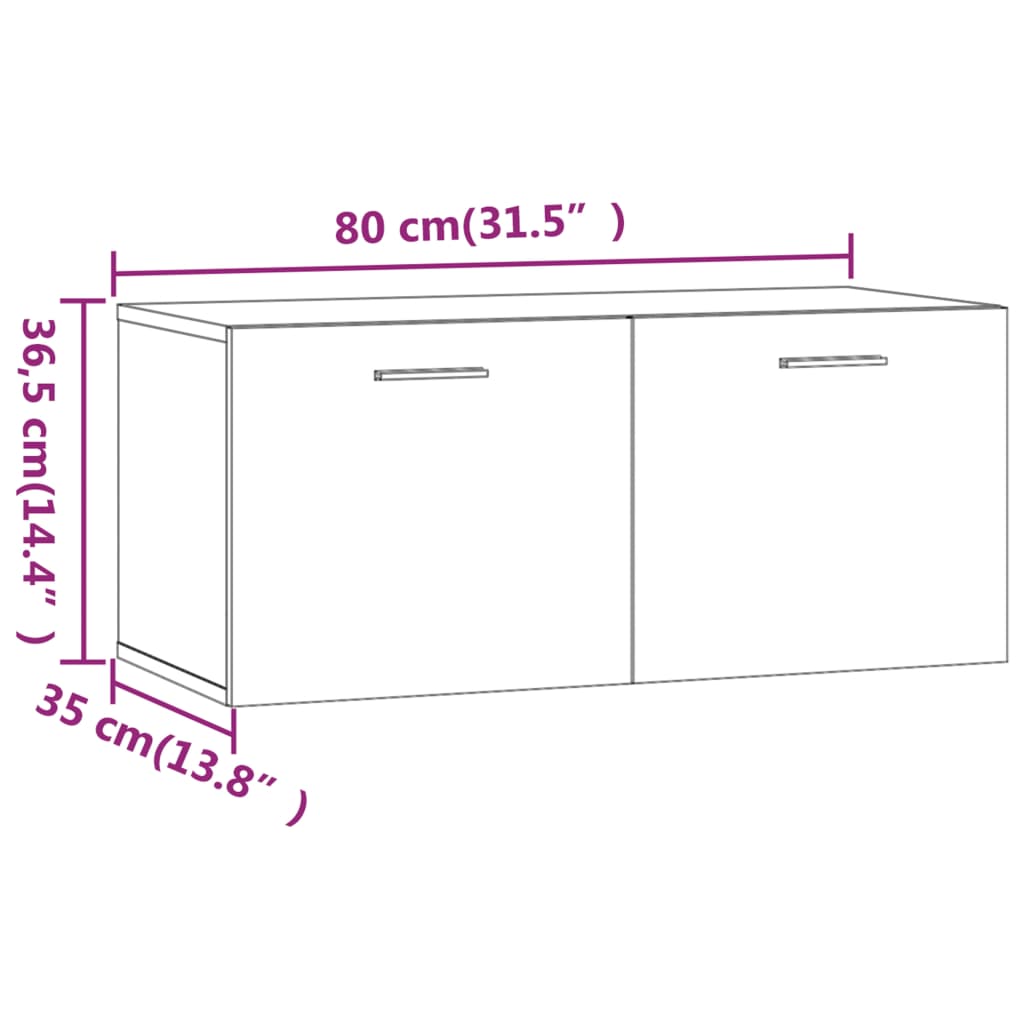 Veggskap høyglans hvit 80x35x36,5 cm konstruert tre