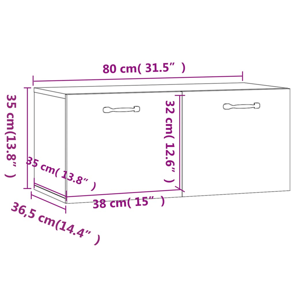 Veggskap høyglans hvit 80x35x36,5 cm konstruert tre