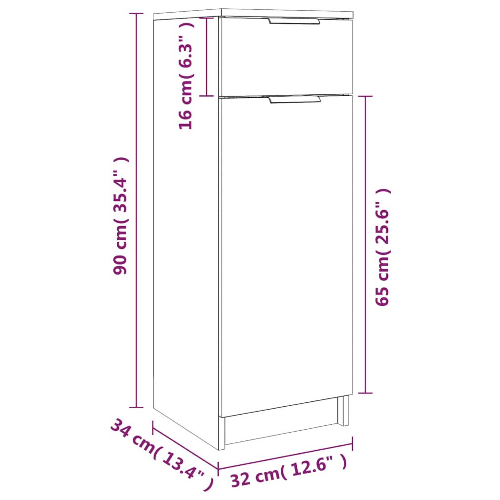 Baderomsskap røkt eik 32x34x90 cm konstruert tre