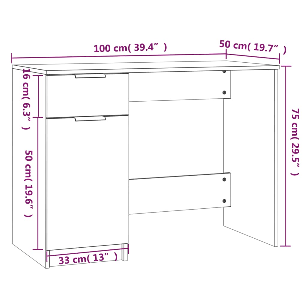 Skrivebord røkt eik 100x50x75 cm konstruert tre