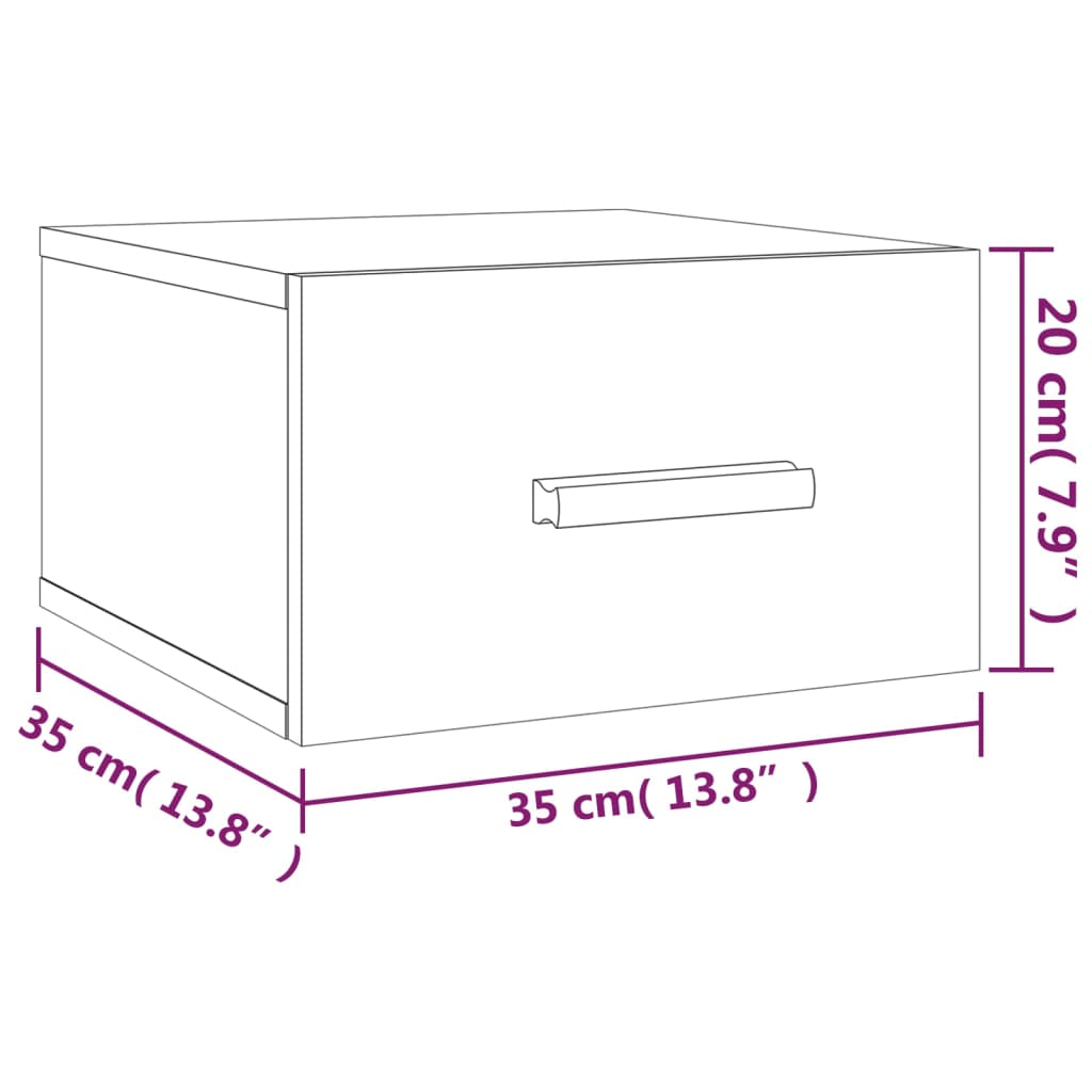 Veggmonterte nattbord 2 stk røkt eik 35x35x20 cm