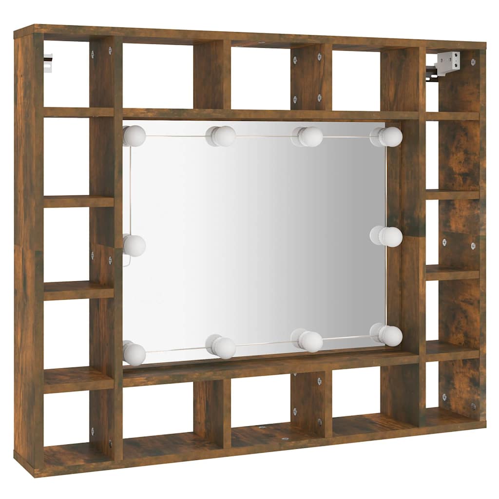 Speilskap med LED røkt eik 91x15x76,5 cm