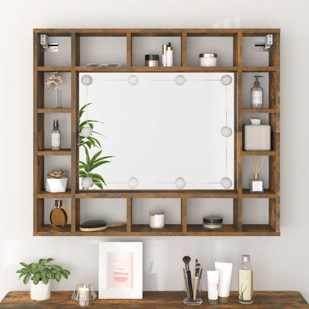 Speilskap med LED røkt eik 91x15x76,5 cm