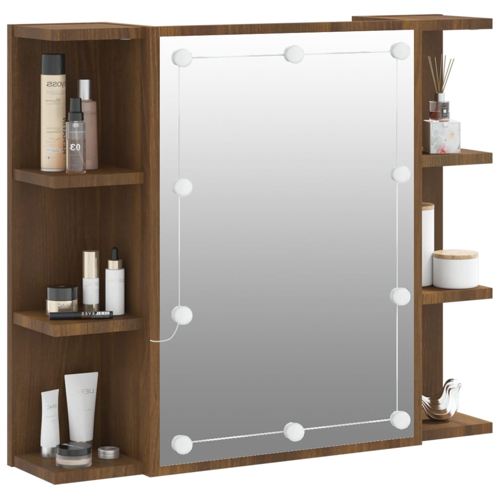 Speilskap med LED brun eik 70x16,5x60 cm