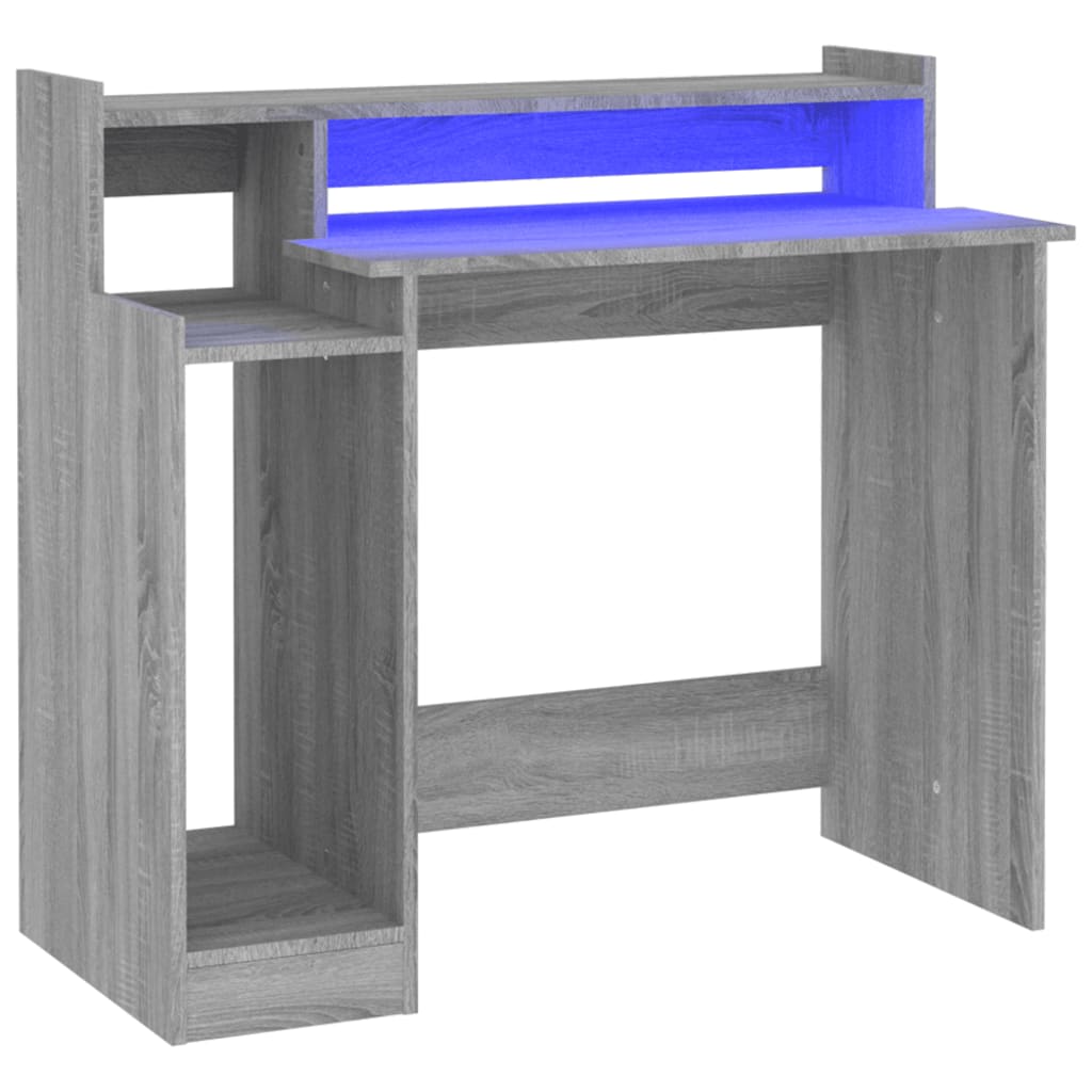 Skrivebord med LED-lys grå sonoma 97x45x90 cm konstruert tre