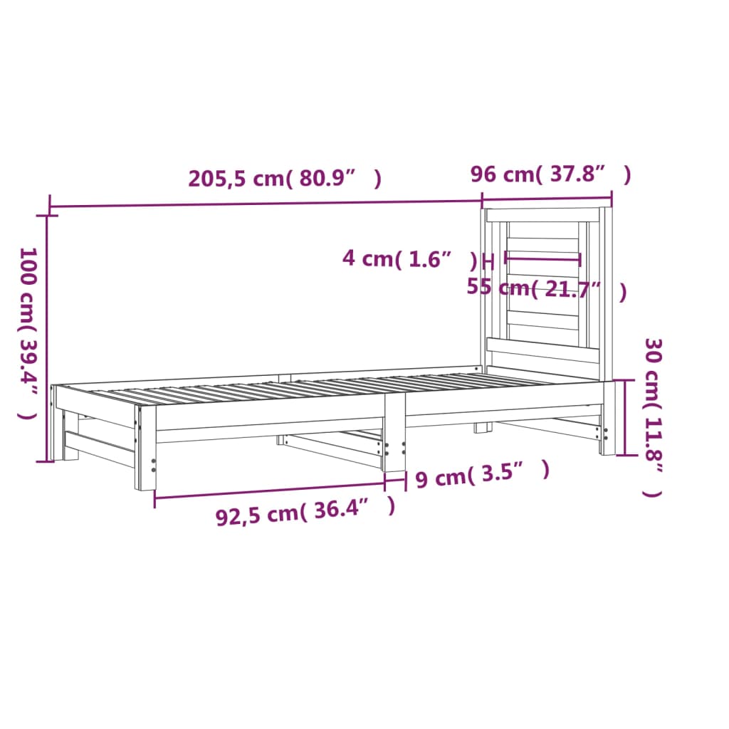 Uttrekkbar dagseng 2x(90x200) cm heltre furu